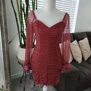 Haute Monde Red Mini Dress with Sheer Sleeves